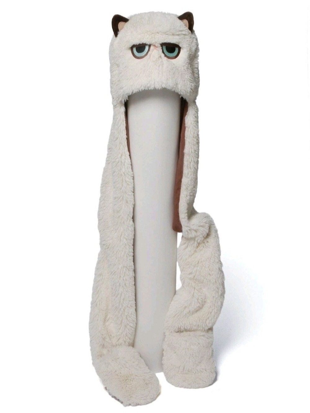GUND Grumpy Cat Scarf Hat Plush Hooded Hat Scarf Combo Paw Pockets One Size